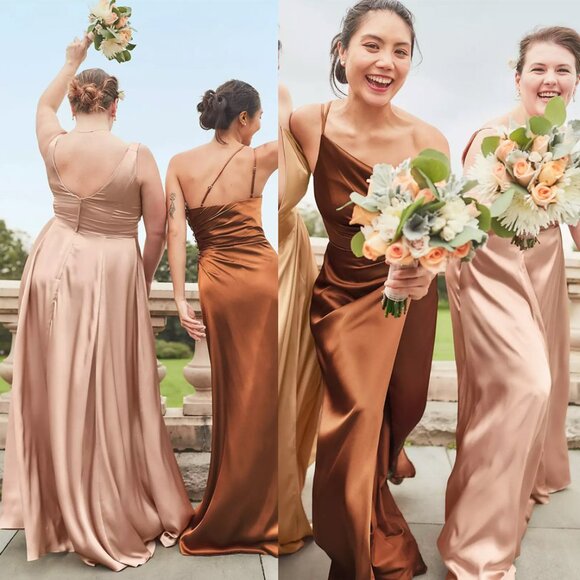 Galina Signature David’s Bridal Charmeuse Tank VNeck Gown Dress Slit Sand 2 $200 - Picture 3 of 14